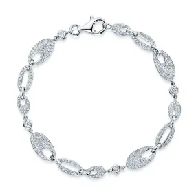 18ct White Gold Diamond Pave Link Oval Shaped Bracelet