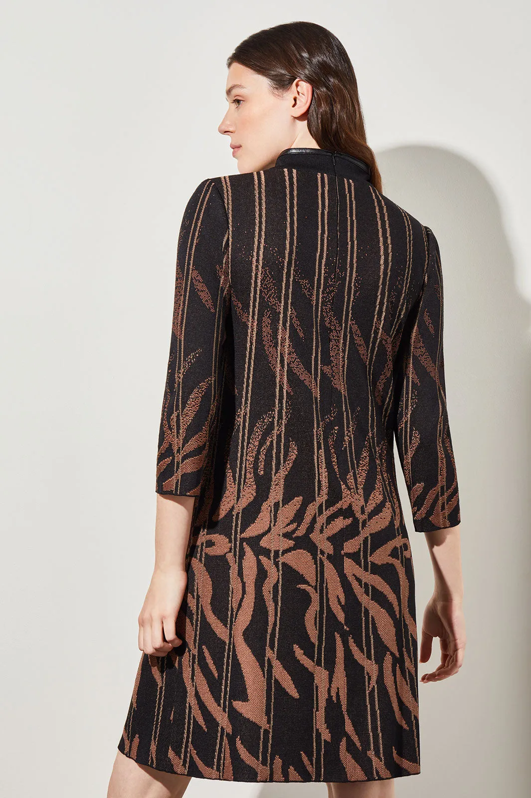 Animal Print Vegan Leather Trim Soft Knit Midi Dress