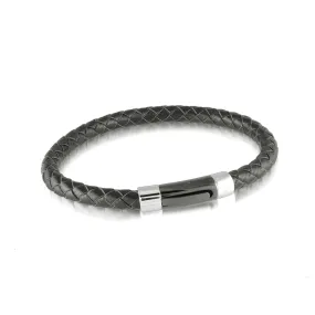 MEN'S BLACK LEATHER AND STAINLESS STEEL BRACELET