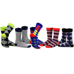 TeeHee Socks Men's Novelty Cotton Crew Bright, Colorful Dots 5-Pack (51058)